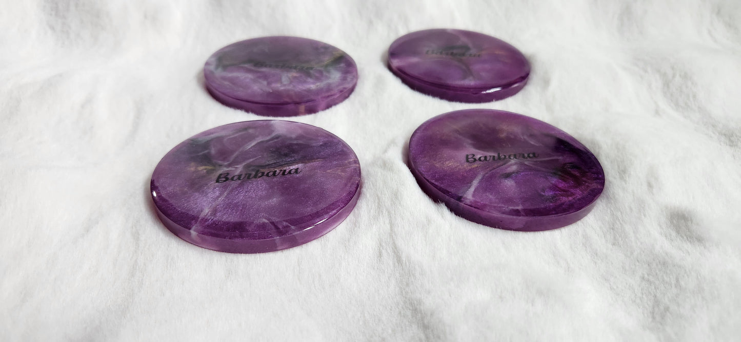 4 customized marble resin coasters with holder.