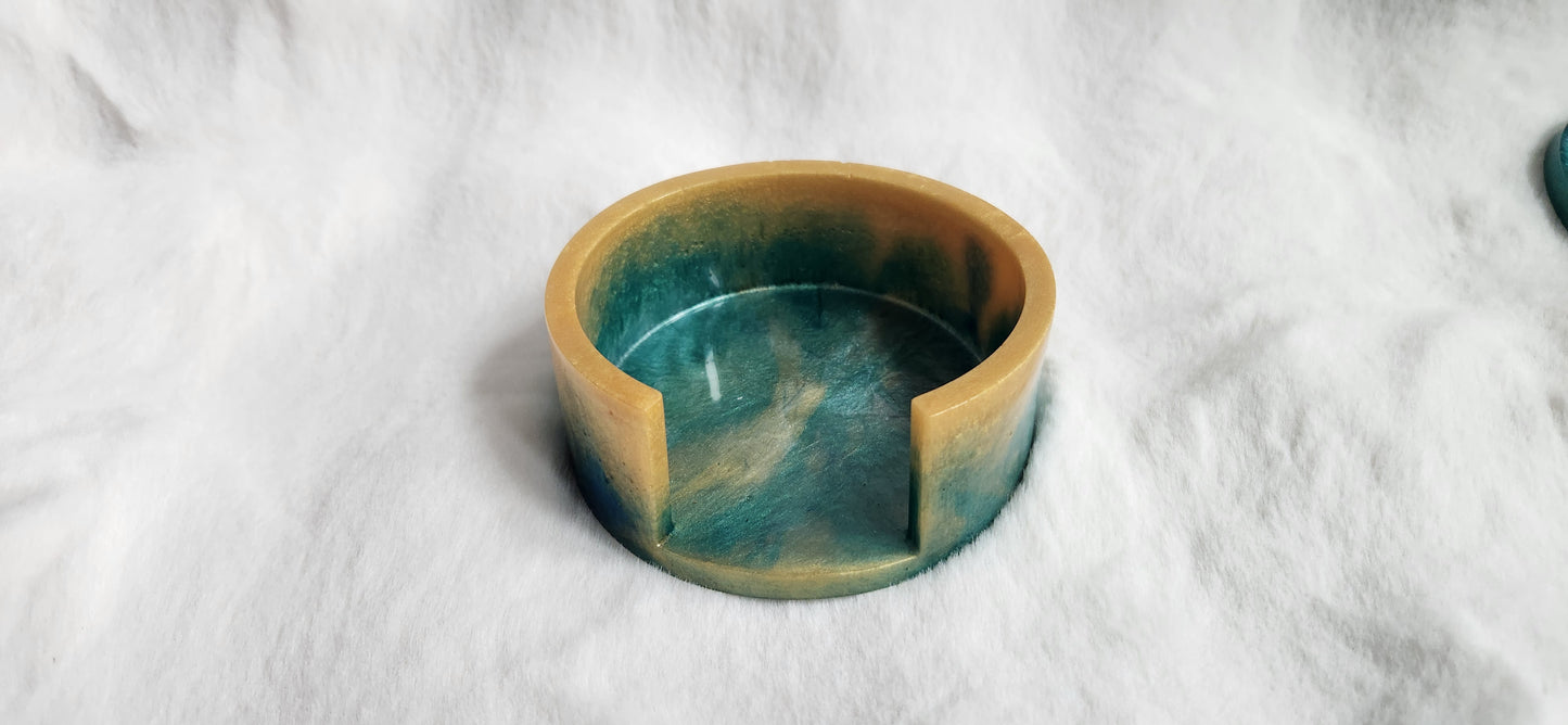4 customized marble resin coasters with holder.