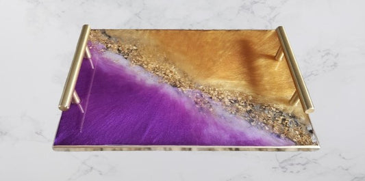 Gold and purple rectangular tray